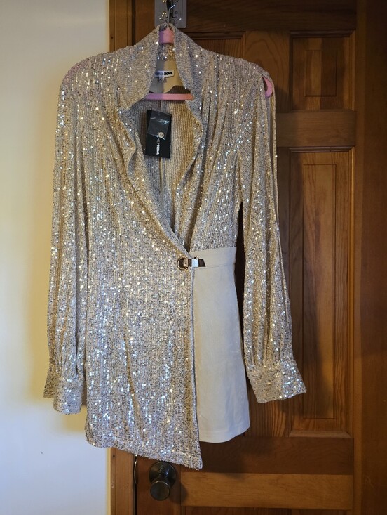 Fashion Nova Pants - FashionNova Gold Sequin Shorts with Belt Wrap NWT